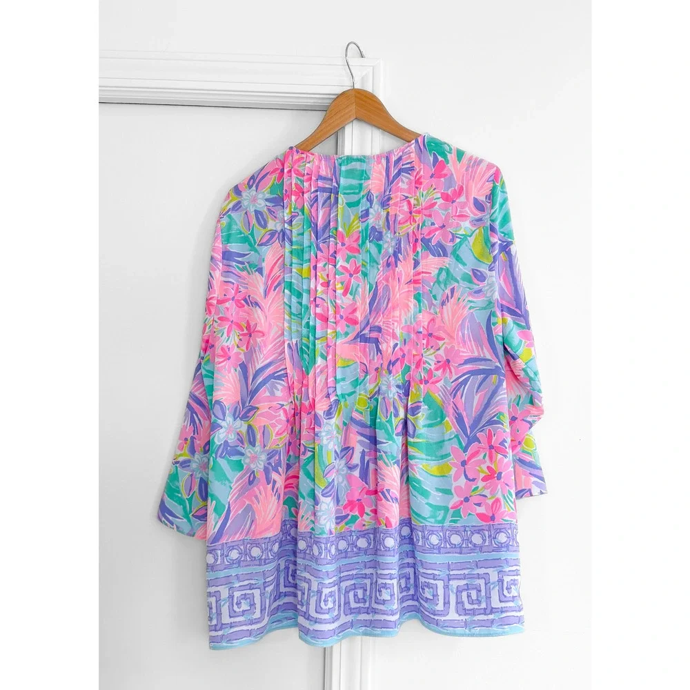 Lilly Pulitzer Marilina Bright Pink Aqua Purple Print Tunic It Was All A Dream - Picture 6 of 8
